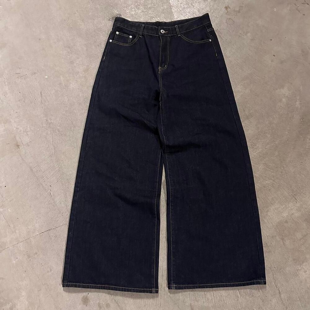 NAVY BLUE WIDE LEG BAGGY DENIM WAIST 32 FLAT